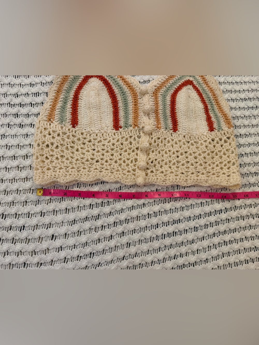 POL Crochet Boho Crop Top Bralette Cream Multicolor Striped Festival Tank Size M - Picture 10 of 10